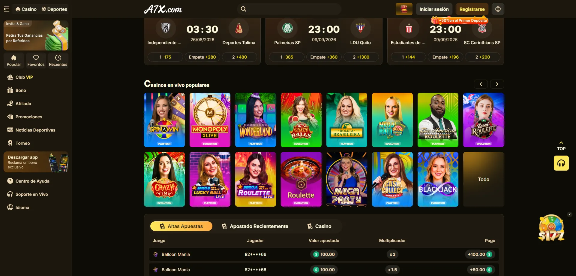 Casino en vivo con croupiers reales en A7X Casino