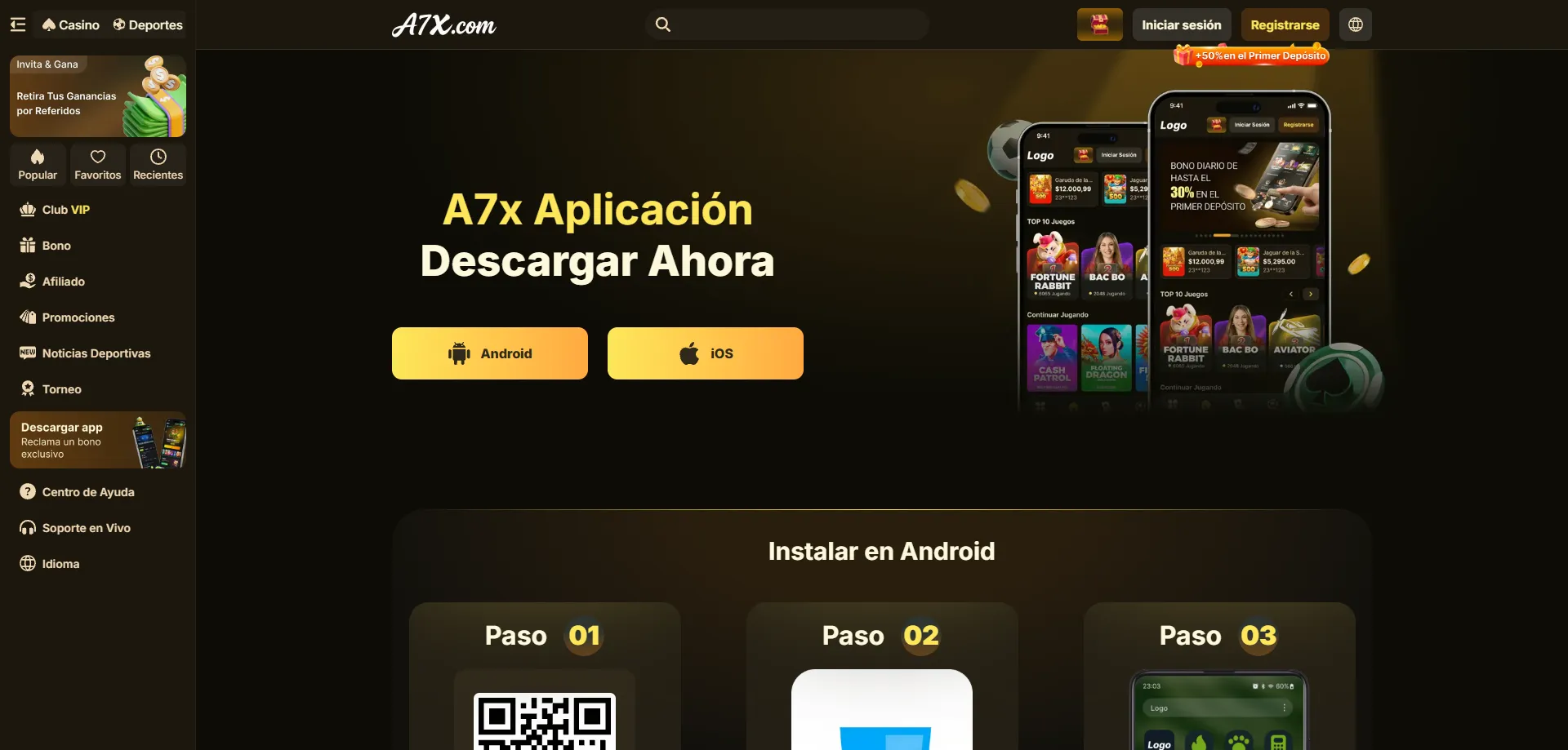 App móvil de A7X Casino disponible para Android e iOS