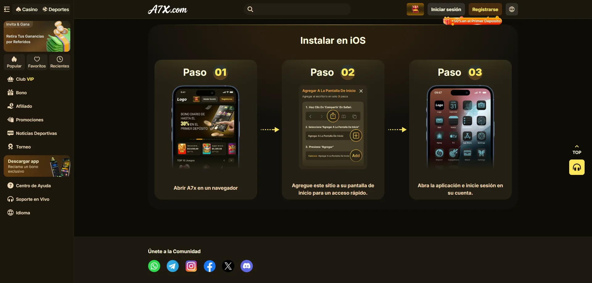 App móvil de A7X Casino — juega desde tu celular en cualquier lugar